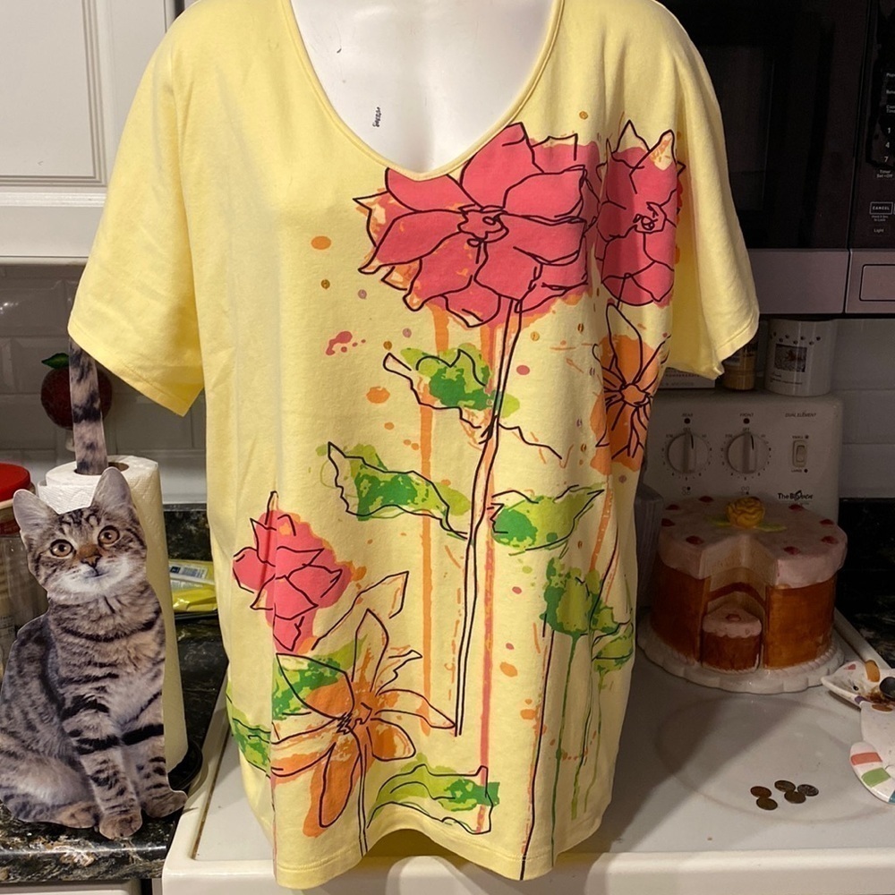 C womens Coral Bay casual floral short sleeve plus size top 2x